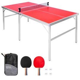 GoSports 6 ft x 3 ft Mid-size Table Tennis Game Set - Indoor / Outdoor Portable Game with Net, 2 Paddles and 4 Balls