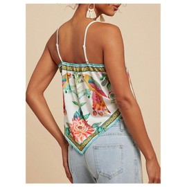 Milumia Women's Paisley Asymmetrical Bandana Tank Tops Square Neck Sleeveless Crop Tops Multicolor Medium