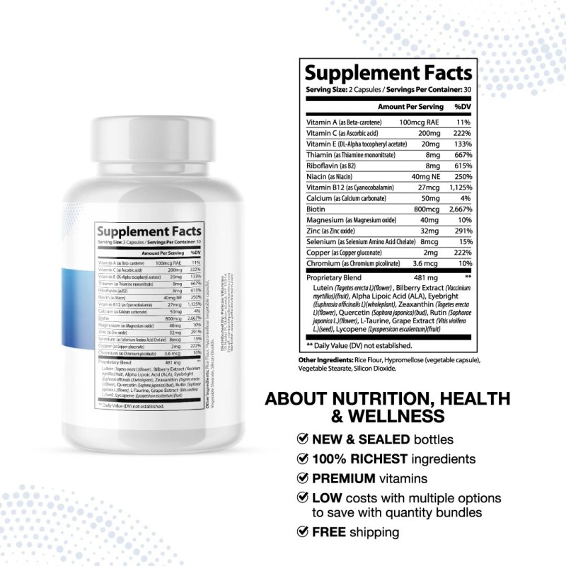 Pelican Vitamins True Sight- Eye Support- 12 Bottles- 720 Capsules