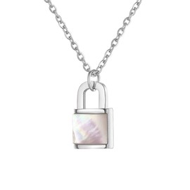 MENDOZZA Lock Necklace Women's Necklace Mother of Pearl Stainless Steel Jewellery Padlock Pendant 45 cm, Stainless Steel