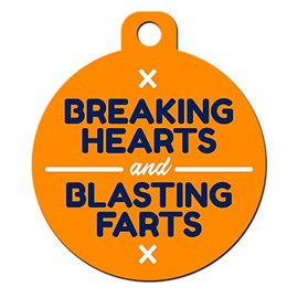 Funny Dog Cat Pet ID Tags - Add Your Contact Information, Customize Colors (Breaking Hearts and Blasting Farts)
