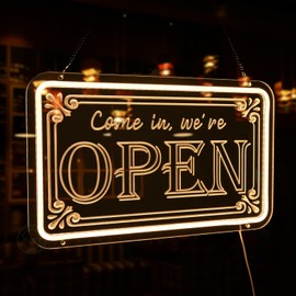 Planzo Open Sign for Business, Dimmable LED Neon Open Light Advertisement Board for Restaurant Beauty Salon Bar Cafe Music Studio Storefront Window Office Spa Hotel Party Club Wall Decor Warm White