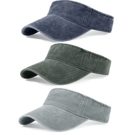 3 Pack Sun Visor Hats Cooling Lightweight Sports Adjustable Twill Cotton Run Visors, Gray-navy-armygreen, One Size