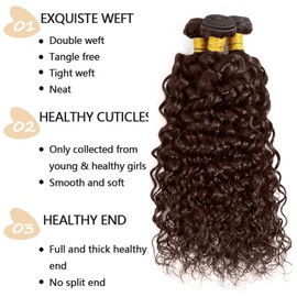 Fabimiya 16 18 20 Inch Human Hair Bundles Brown 4# Water Wave Bundles Human Hair Unprocessed Soft Sewn In Hair with Double Weft for Black Women