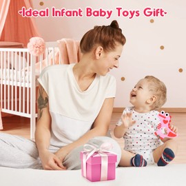 NPET Pink Dinosaur Teething Toys for Babies 3 Months Silicone Baby Teething Toy Gift Girls Boys Baby Birthday Gifts Infant Toys Chocking-Prove Design Gum Massager Baby Toy Baby Comfort