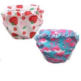 Schwimmwindel wiederverwendbar, 2 Stück Schwimmhose für Baby Mädchen (0-4 Jahr),Schwimmwindel mit Rüschen Badewindelhose Badehose (Farbe C, XL-36-44lb/3-4 Jahre)