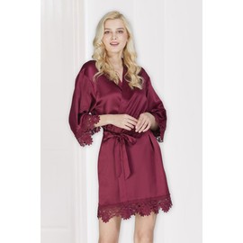 Y WJing Yi Jia Women Silk Robes Bridesmaid Robe Ladies Lace Satin Robe Bride Robes Wedding Party with eye mask scrunchie 3 In 1 Set Monograms Print Bridal Sleepwear