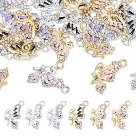 Bestewelry 24Pcs Enamel Butterfly Charms Pendants Sparkly Rhinestone Butterfly Charms Colorful Butterflies Alloy Charm for DIY Bracelets Earrings Necklaces Jewelry Making