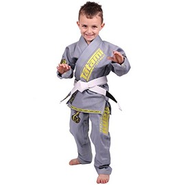 Tatami Fightwear Meerkatsu Kids Animal Jiu Jitsu Gi, 425GSM Jacket, Twill BJJ Pants, and White Belt, Gray, M0