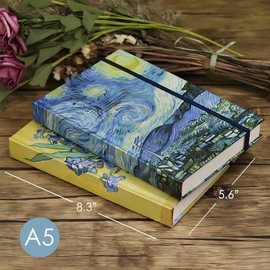 ipoul Art Journal, Sketch Book, Blank Notebook, 130gsm, Thick Paper Sketchbook, A5, Hardcover Drawing Notebook, Blank Page Journal, Lay Flat, Unlined, Van Gogh Starry Night, Sketch Books for Adults