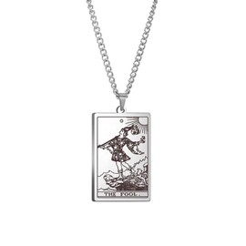 Fuqimanman2020 Stainless Steel Tarot Cards Necklace Silver Vintage Tarot Jewelry Good Luck Amulet Pendants Necklace for Women Girls Men Boys Teens, Metal, No Gemstone