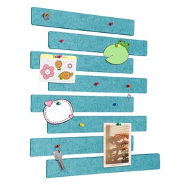 GoTiling Cork Board for Walls - 8 Pack Felt Pin Board Bar Strips - Self-Adhesive Lightweight Bulletin Board - Cork Board for Office with 40 Push Pins No Damage for Wall (Lake Blue)