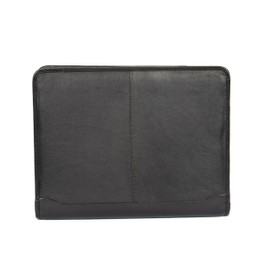 Luxury Real Leather Zip Around Folder File Detachable Metal Ring Binder Braga (Black)