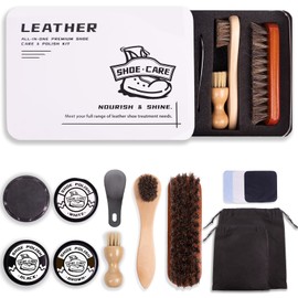 14 Pcs Premium Shoe Shine & Care Kit, Leather Boot Polish and Cleaning Tools - W/Brown, Black, Neutral Polish - Ideal Shoe Care Set for Men & Women - Perfect for Suede and Cowboy Boots