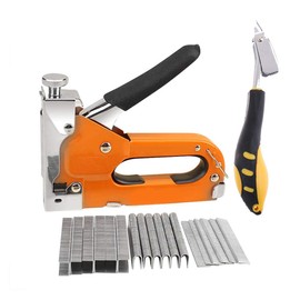 NUZAMAS Heavy Duty Staple Gun Kit, Includes Staple Gun, 600 Staples (200 Each U Shape, Door Shape, T Shape) and Staple Remover for DIY Applications, Plastic Body, Hand Operated 3 Way Stapler