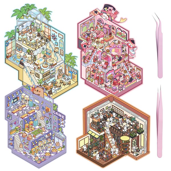 SALUOKE DIY 3D House Stickers, 4 Set Fun Scene Make