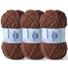 Chunky Chenille Yarn for Crocheting，Baby Yarn for Crocheting Soft Blankets，Bulky Yarns for Crochet Amigurumi，3×100g (3×74.3yds) Fluffy Velvet Yarns for Hand Knitting (3 Deep Coffee)