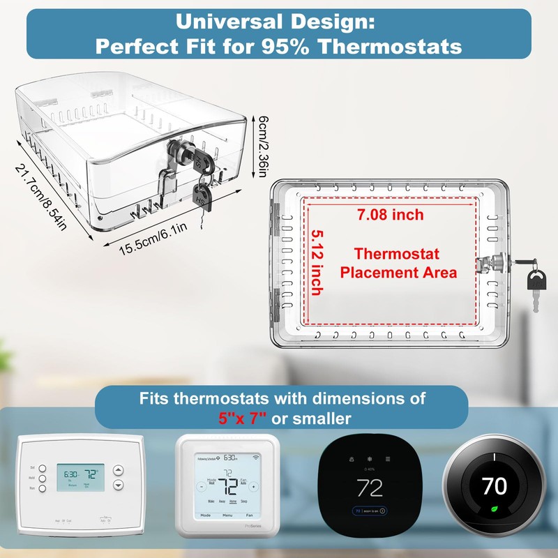 Thermostat Lock Box Cover with Key, Thicken Heavy Duty Universal