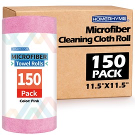 HOMERHYME Microfiber Cleaning Cloth, 150 Sheets Tear Away Shop Towels, Reusable Washable Microfiber Towels for Cars, Lint Free Cleaning Rags for Home, Automotive, Workshop & Garage 11.5"x11.5" Pink