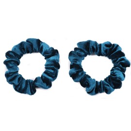 Mytoptrendz® 2 pcs Mini Scrunchies Plain Small Soft Smooth Premium Luxury Velvet Hair Ties Kids Girls Thin Hair Ponytail Holders Elastic Bobbles (Teal)