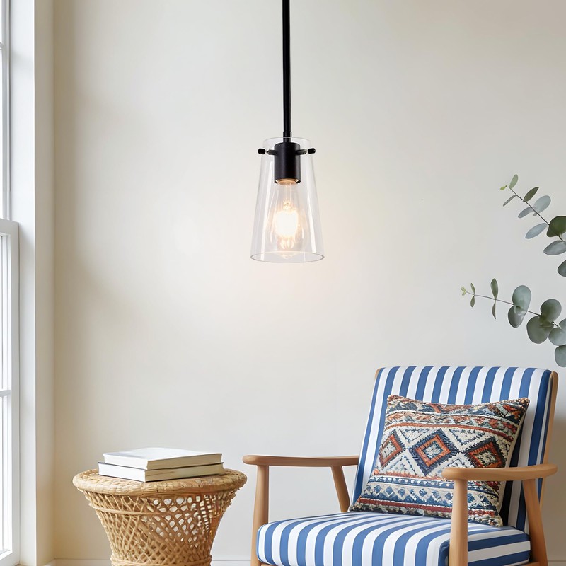 BESTWEST Pendant Light Fixtures for Kitchen Island, Matte Black Clear