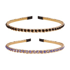 YARN & INK 2 Pcs Women's Thin Crystal Diamond Headbands Non Slip, Fashion Cute Chain Headband Beaded Bling Daily Wear Hair Accessories Vintage for Women Girls (Blue Black)