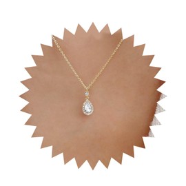 Allereya Vintage Crystal Oval Pendant Necklace Rhinestone Teardrop Necklace Gold Cz Waterdrop Necklace Sparkly Crystal Oval Choker Necklace Jewelry for Women and Girls