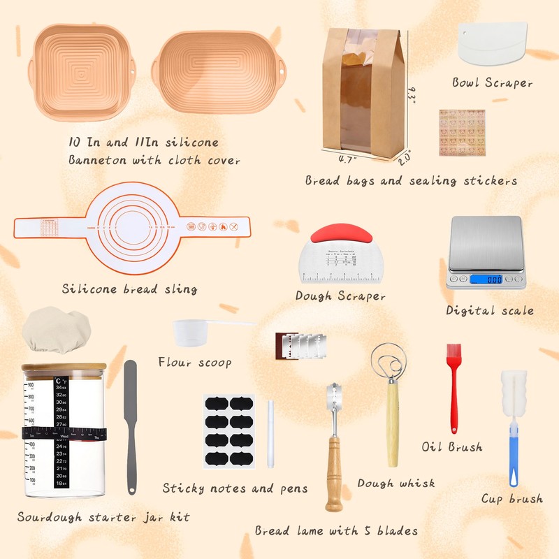 Googgoing Banneton Bread Proofing Basket Set, Sourdough Starter Kit with