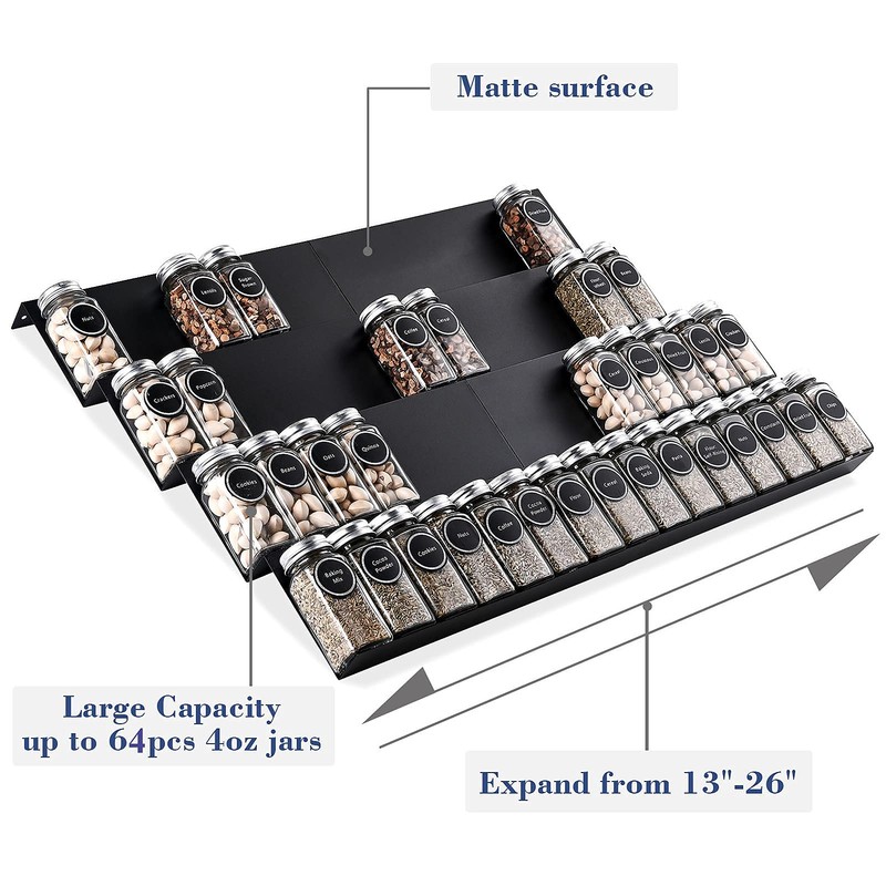 Mulush Metal Spice Rack Tray - Spice Drawer Organizer for