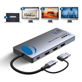 OREI SplitExtend Laptop Docking Station 4K Triple Monitor - 2X USB 3.0, 1x Type-C, SD Card Reader - USB-C Adapter to HDMI 2.0 Extended Screen, 4K@30Hz Outputs - 100W PD