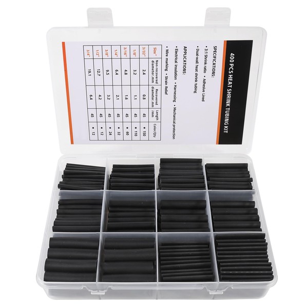 400PCS Heat Shrink Tubing Kit - 3:1 Ratio Adhesive Lined,