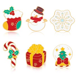 Kiiwah 6 Pcs Christmas Brooch Pin Set Cute Santa Snowman Snowflake Xmas Metal Badges Christmas and Near Year Gift for Women Men Kids(Gold Edge)