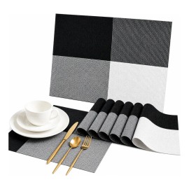 8pzs Mantel Individual Lavable Antideslizante Mesa Comedor Desayunador Taburete Restaurante Casa Hogar Decorativo Portector Higiene Tipo Rejilla Elegante Cuadros Negro