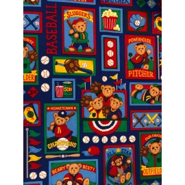 Cranston BASEBALL TEDDY BEARS Cotton Fabric 1/4 Yard - Great for Masks or Quilts