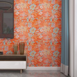 LACHEERY Prepasted Orange Peel and Stick Wallpaper for Bedroom Vintage Floral Wallpaper Stick and Peel for Girls Room Removable Self Adhesive Wall Paper Roll for Living Room Cabinets Shelf 17.5"x80"