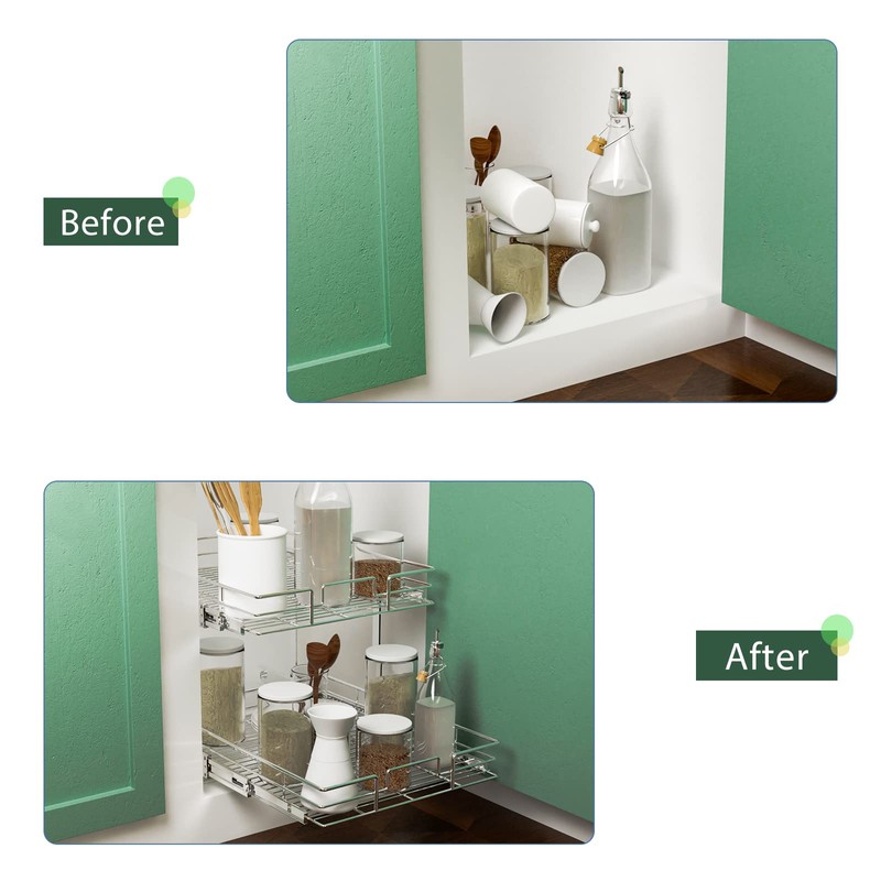 LOVMOR 2 Tier Individual Pull Out Cabinet Organizer 11"W x