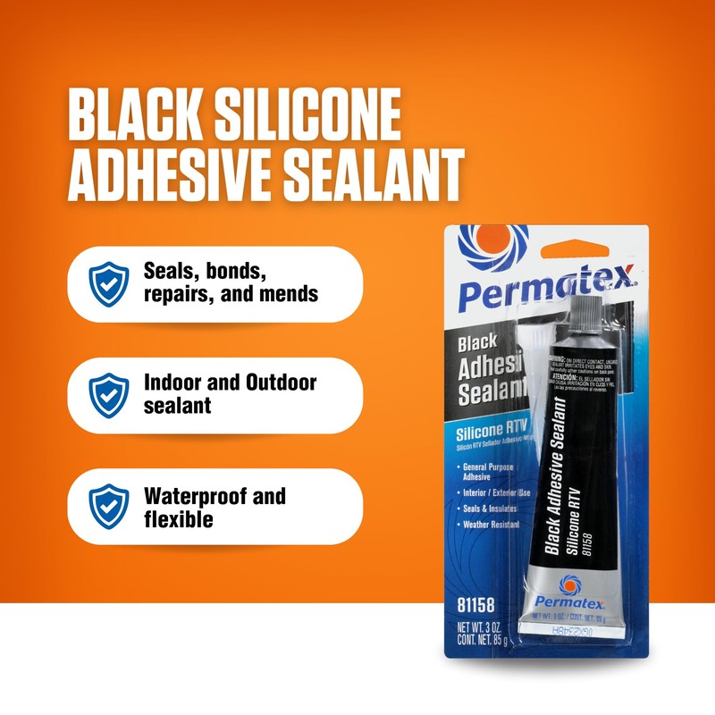 Permatex 81158 Black Silicone Adhesive Sealant, 3 oz. Tube, Pack