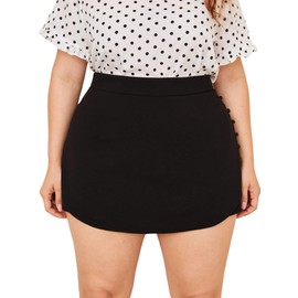 WDIRARA Women's Plus Size High Waist Button Side Skort Casual Skirt Shorts Black 0XL