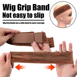 FIRSTPELLA 3 Pack Adjustable Velvet No-slip Wig Grip Headbands for Women Girls, Brown (HAIR TIE, 3 Count)