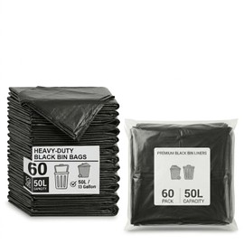 ELPHECO 13 Gallon Trash Bags, 60 Count Trash Bags for 13-16 Gallon Trash Cans, Strong Black Garbage Bags for 50-60 Liters Trash Can Heavy Duty, 28.5"×33.5", Kitchen Office Home Bedroom