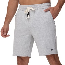 Yundobop Mens Casual Shorts Cotton Drawstring Summer Athletic Shorts with Zipper Pockets Lightgrey 32