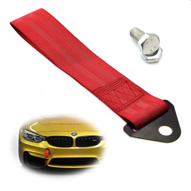 iJDMTOY Sports Red Appearance Racing Style Nylon Tow Strap Universal Fit Compatible with Front or Rear Bumper