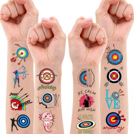 100PCS Archery Temporary Tattoos Stickers Themed Bow Arrow Hunting Birthday Party Favors Decorations Supplies Summer Sports Tattoo Sticker Gifts For Boys Girls Hunter School Prizes Carnival Christmas