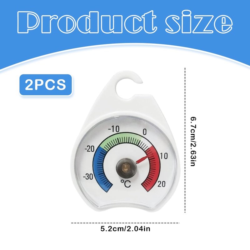 2 Pcs Freezer & Fridge Thermometer, 52mm Dial, Colour-Coded Zones,