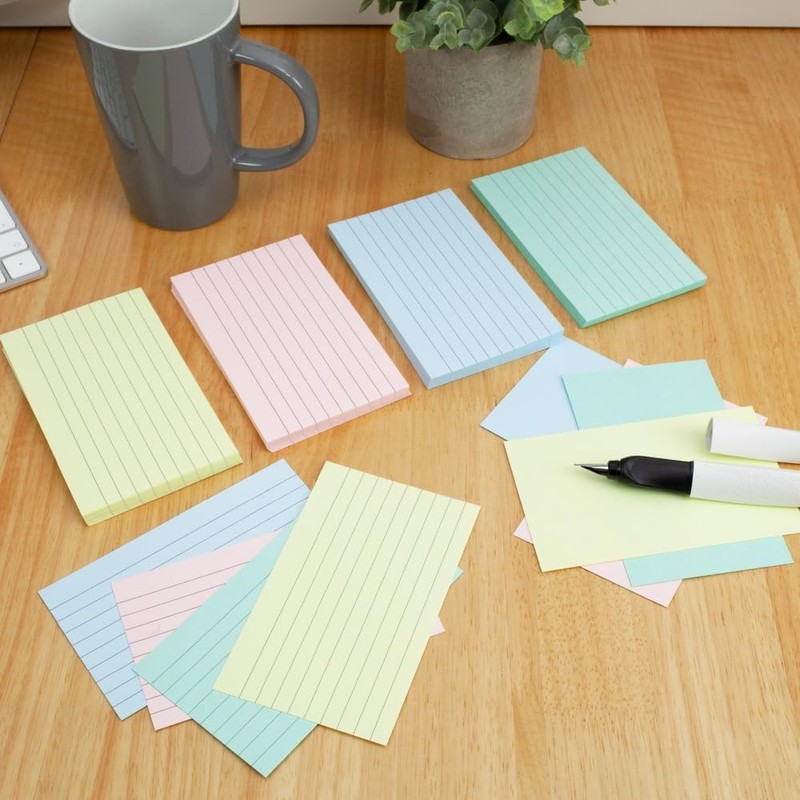SUMMIT Flash Cards, Lined Revision Cards, Pastel Assorted, 7.5 x