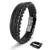 SERASAR Leather Bracelet for Men Onyx Beads Mens Beaded Lava