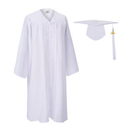 GradClassical Unisex Matte Graduation Gown Cap Tassel Set 2024 for High School and Bachelor (White 45"(5'0"-5'2"))