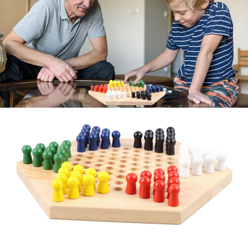 Chinese Checkers Set With Multiple Chess Pieces Wooden Board Interactive