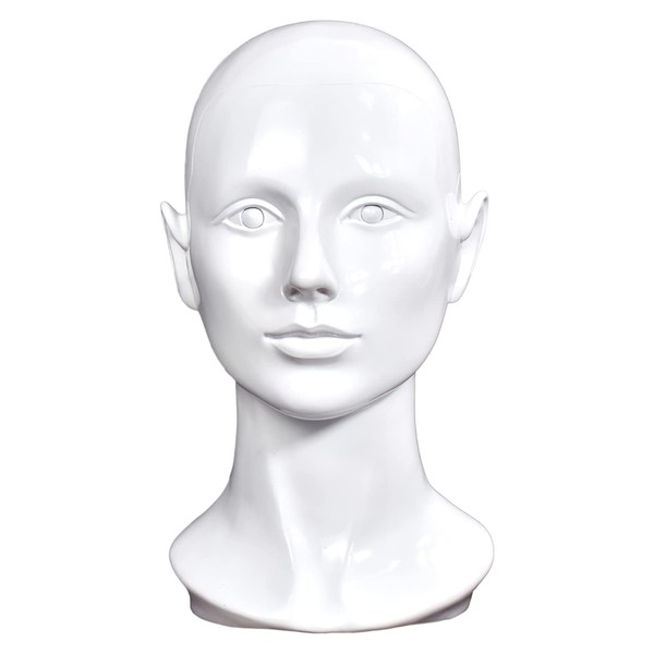 PVC female mannequin wig head with shoulder bust manikin doll head for display hair hat mask sunglasses wig jewellery (white)
