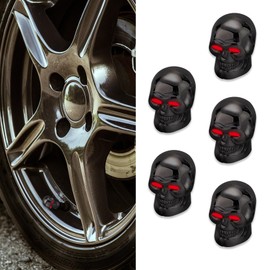 CHRYMUM 5PCS Universal Tire Valve Stem Caps, Car Wheel Tire Valve Stem Cover, Car Tire Valve Caps Dust Caps, Skull Style Tire Valve Stem Caps Car Exterior Accessories for Cars, SUVs (Titanium Gray)